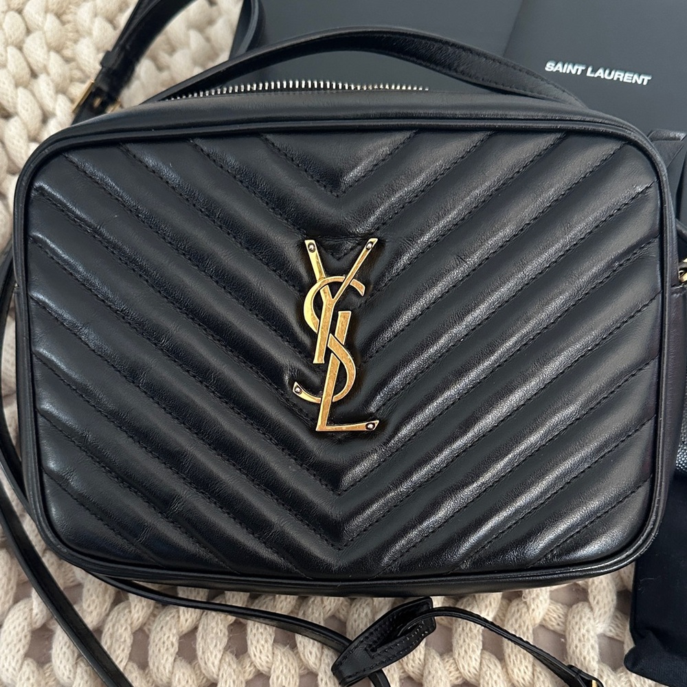 Saint Laurent Black Chevron Quilted Leather Camera Bag and Small Envelope Wallet - Picture 2 of 15